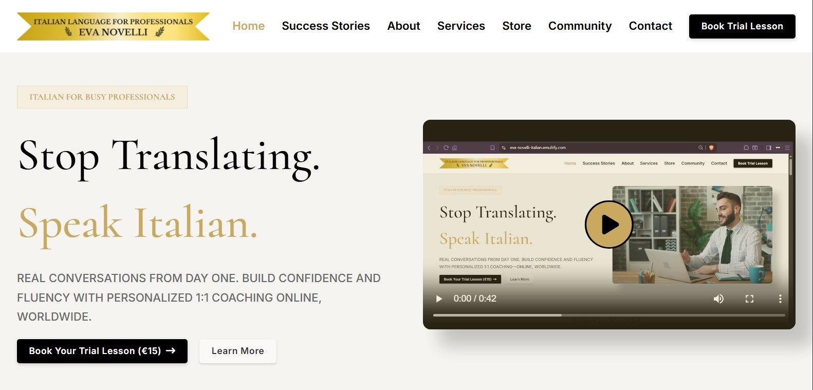 Eva Italian Academy website home page