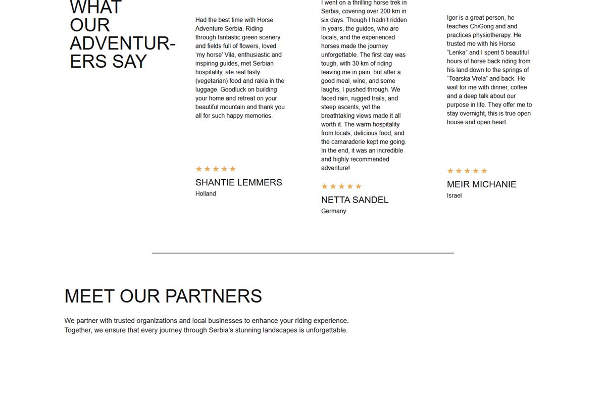 Experiences and booking section