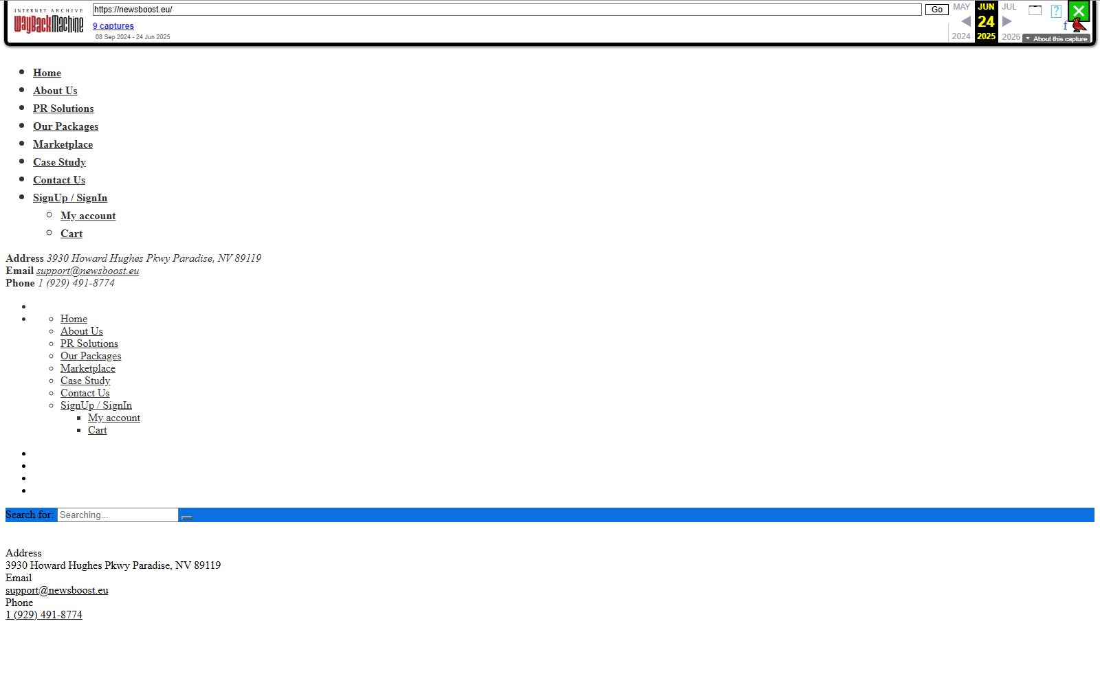 NewsBoost.eu home page as archived in the Wayback Machine